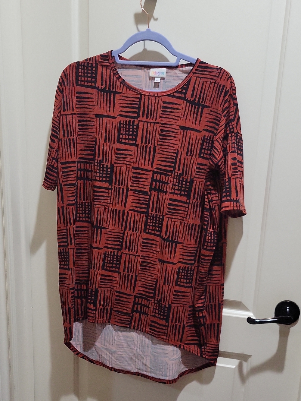 LuLaRoe Rust Red and Black Abstract Stripe Tunic